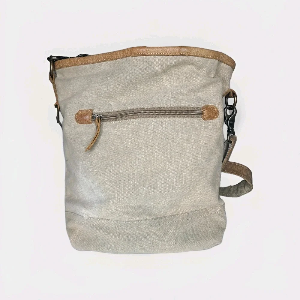 Myra Bag Light Tan‎ Gray Cowhide & Leather Purse Crossbody Western Upcycled